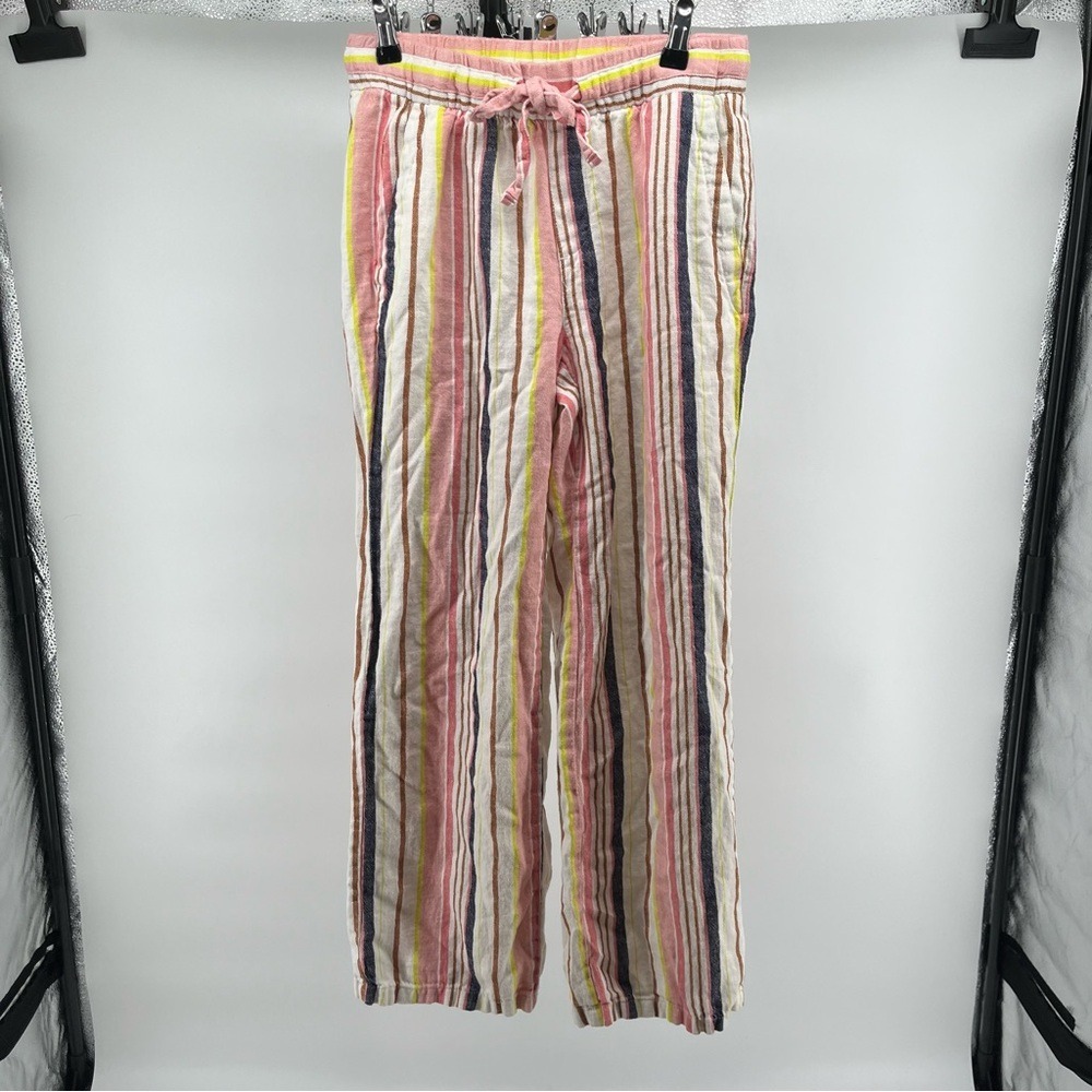 ⭐️3 for $30Old Navy Pink Striped Wide Leg Drawstring Linen Blend Pants Womens XS - Picture 2 of 11